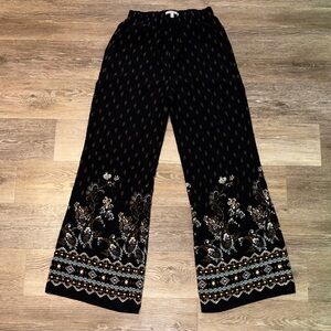 Black & Floral Wide-Leg Women's Pants